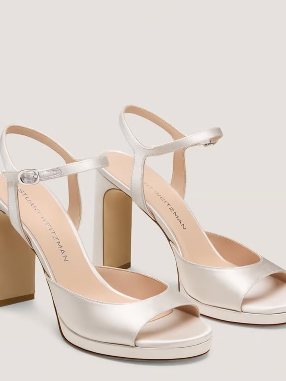 Stuart Weitzman Babette Plattom Sandals in Cream Satin
